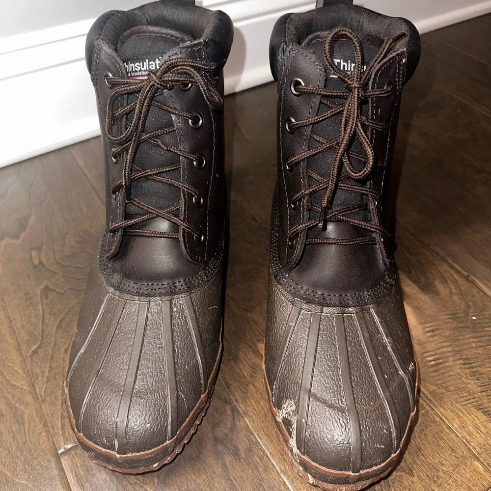 ITASCA Thinsulate 3M Waterproof Duck Boots Brown Leather Upper Size 12